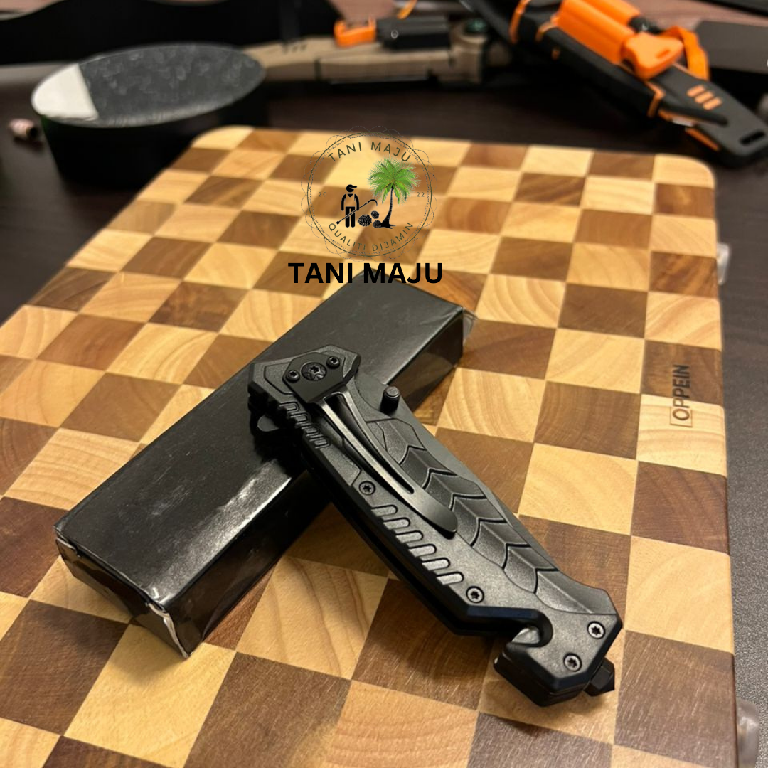 Model 297.2 / Pisau Lipat Taktikal Outdoor Warna Hitam | 8.5cm Bilah Tajam + Pemegang 11cm