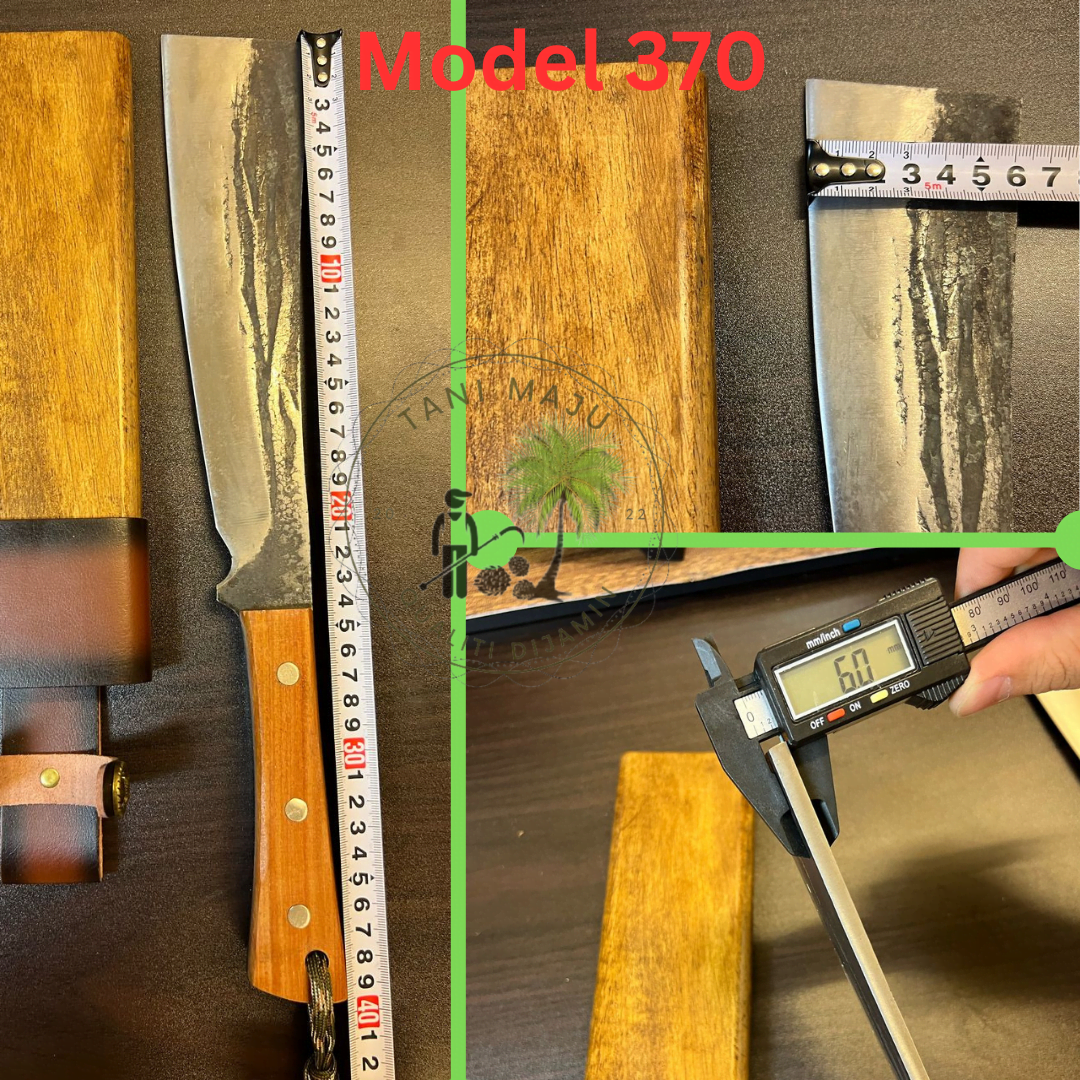 MODEL 370-371 / Pisau Tebas Tebal Keluli Spring Forged | Ketahanan Tinggi | Sarung Kayu Asli | Alat Pertanian & Aktiviti Luar