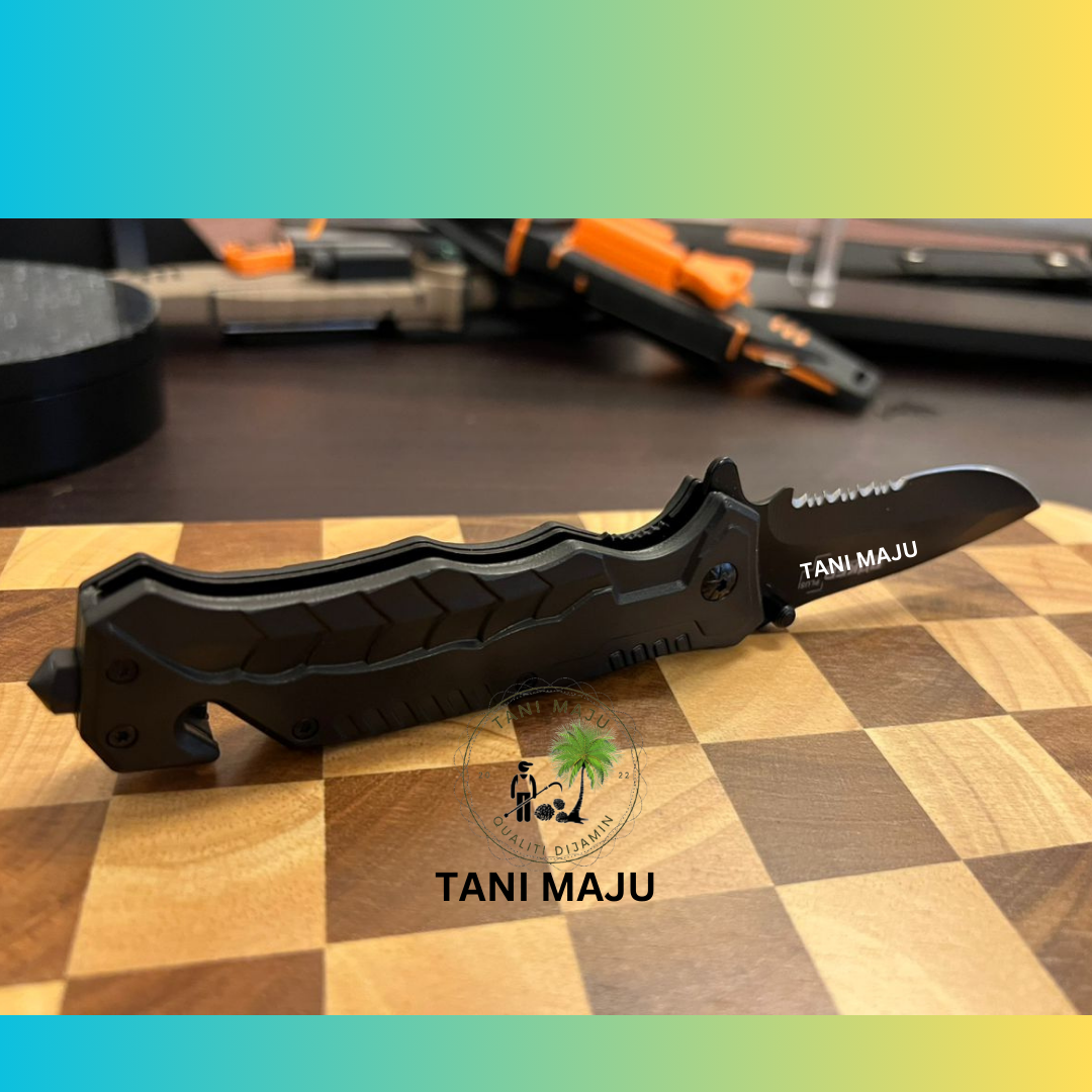 Model 297.2 / Pisau Lipat Taktikal Outdoor Warna Hitam | 8.5cm Bilah Tajam + Pemegang 11cm