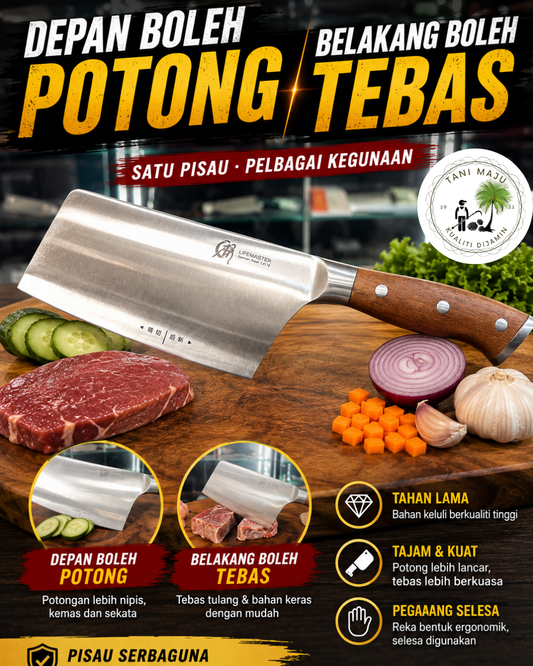 Model 367.1 Pisau Dapur Keluli German 1.4116 | Pisau Potong & Cincang Serbaguna | Pemegang Kayu Ergonomik | Full Tang