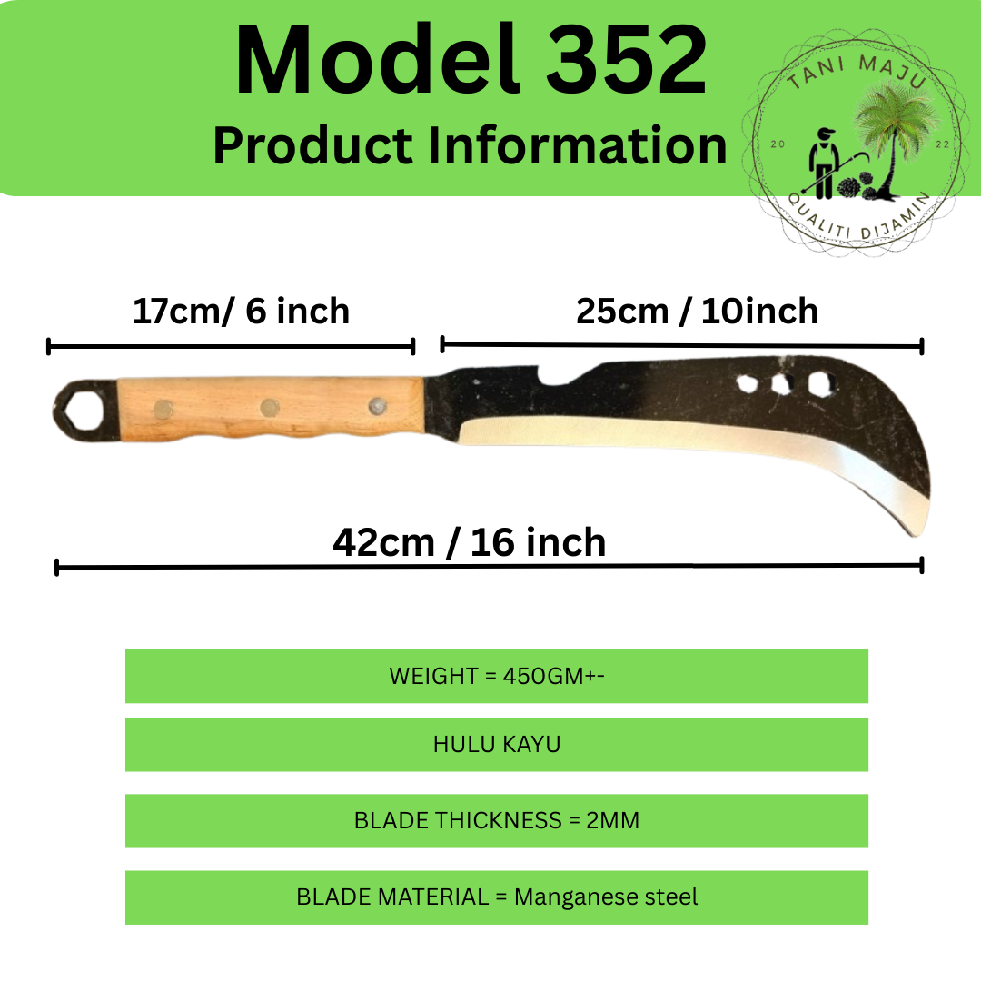 Model (352-354) Parang Bengkok & Lurus Serbaguna – Pisau Ladang, Potong Kayu, Buluh & Rumput (Keluli Karbon & Krom)