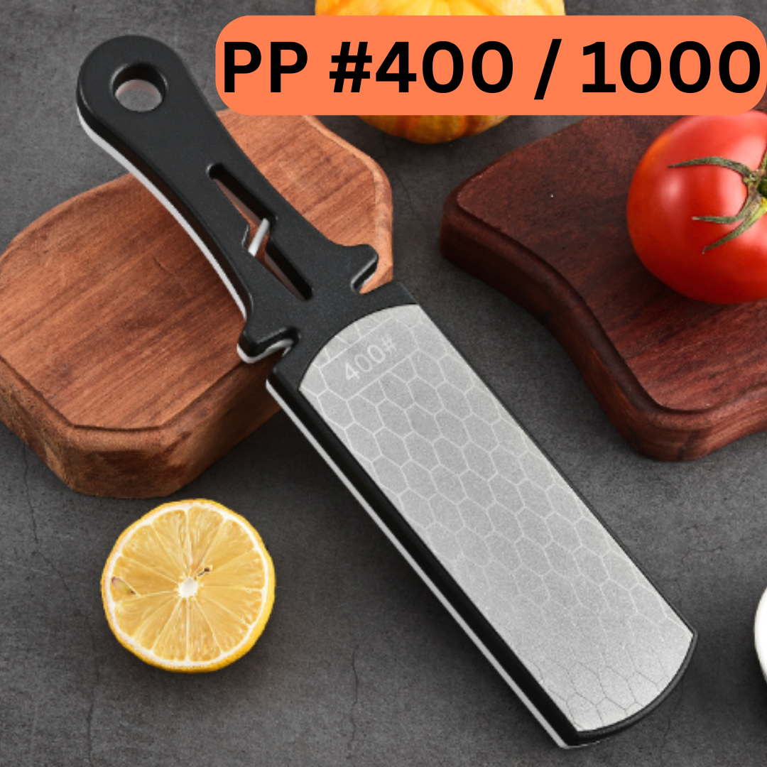 Batu Asah Pisau Dua Sisi Putih (White Corundum) Dengan Tapak & Penentu Sudut – Set Lengkap Alat AsaH