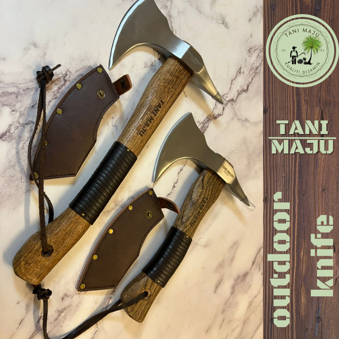 Model (410-411) Kapak Serbaguna Outdoor Tempa Tangan – Kapak Besar & Kecil Dengan Sarung | Kapak Camping, Pecah Kayu & Daging