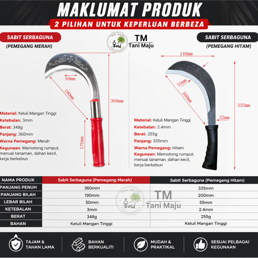 MODEL 039.7-039.8 / Alat Kebun Serbaguna Pemegang Getah | Keluli Mangan Tahan Lasak | Sesuai Untuk Kebun & Kerja Outdoor