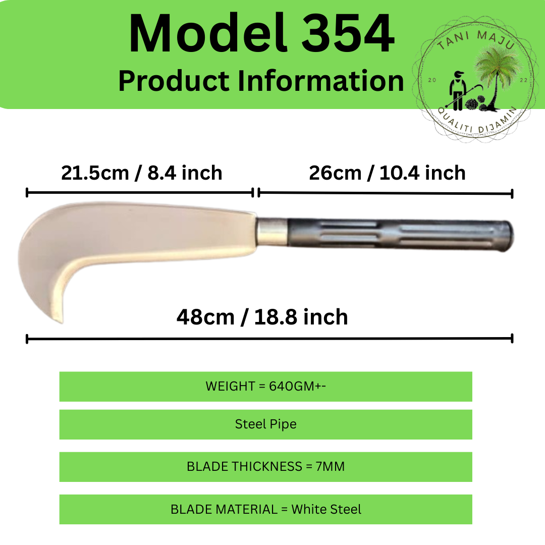 Model (352-354) Parang Bengkok & Lurus Serbaguna – Pisau Ladang, Potong Kayu, Buluh & Rumput (Keluli Karbon & Krom)