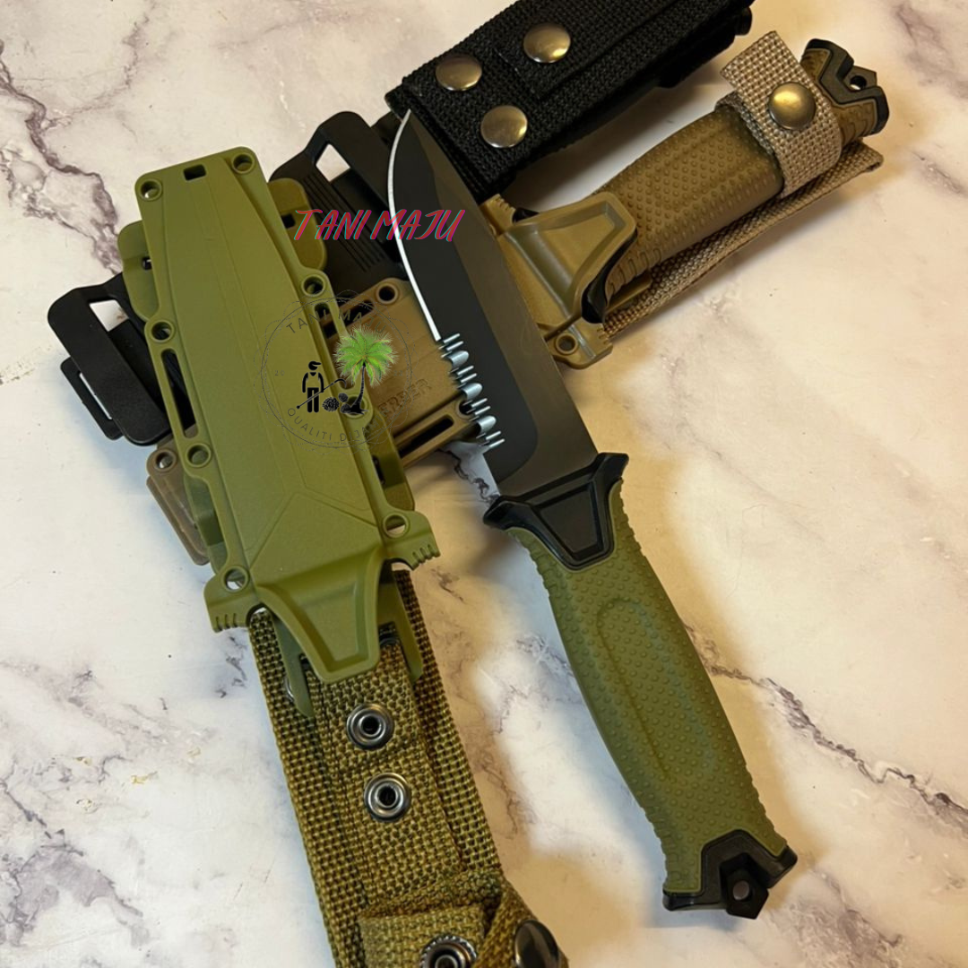 Model 300.1-300.3 / Pisau Survival Taktikal Dengan Sarung – Separuh Bergerigi, 3 Warna Pilihan