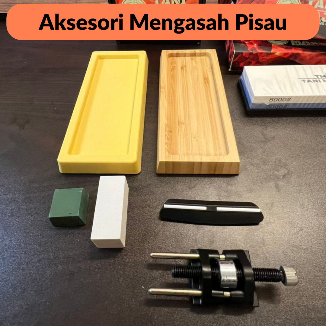 Batu Asah Pisau Dua Sisi Putih (White Corundum) Dengan Tapak & Penentu Sudut – Set Lengkap Alat AsaH