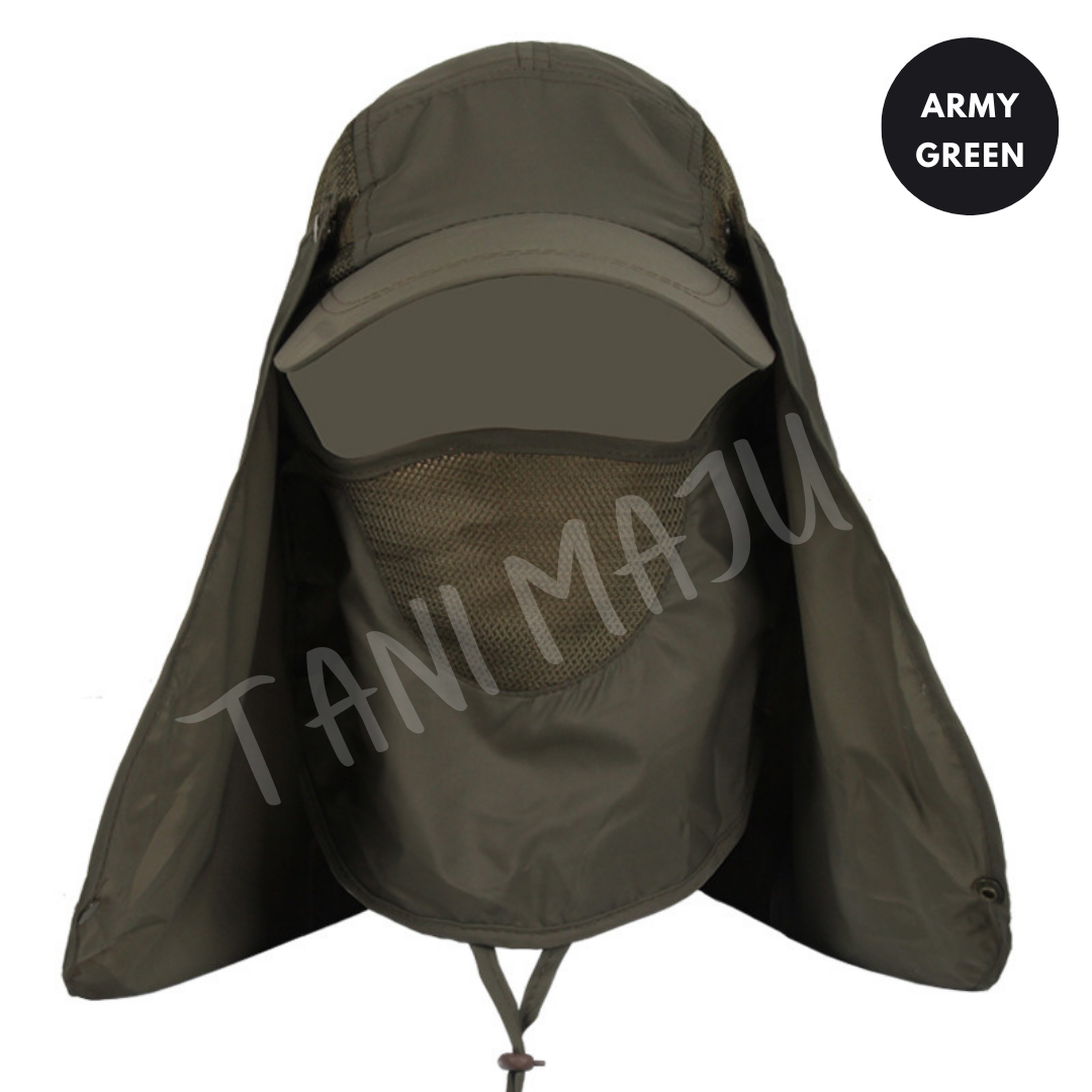 Fishing Hat 360 Full Face Cover Anti Mosquito Bucket Cap - Topi Pemancing Ikan Topi mancing Sunhat with Face Cover C008