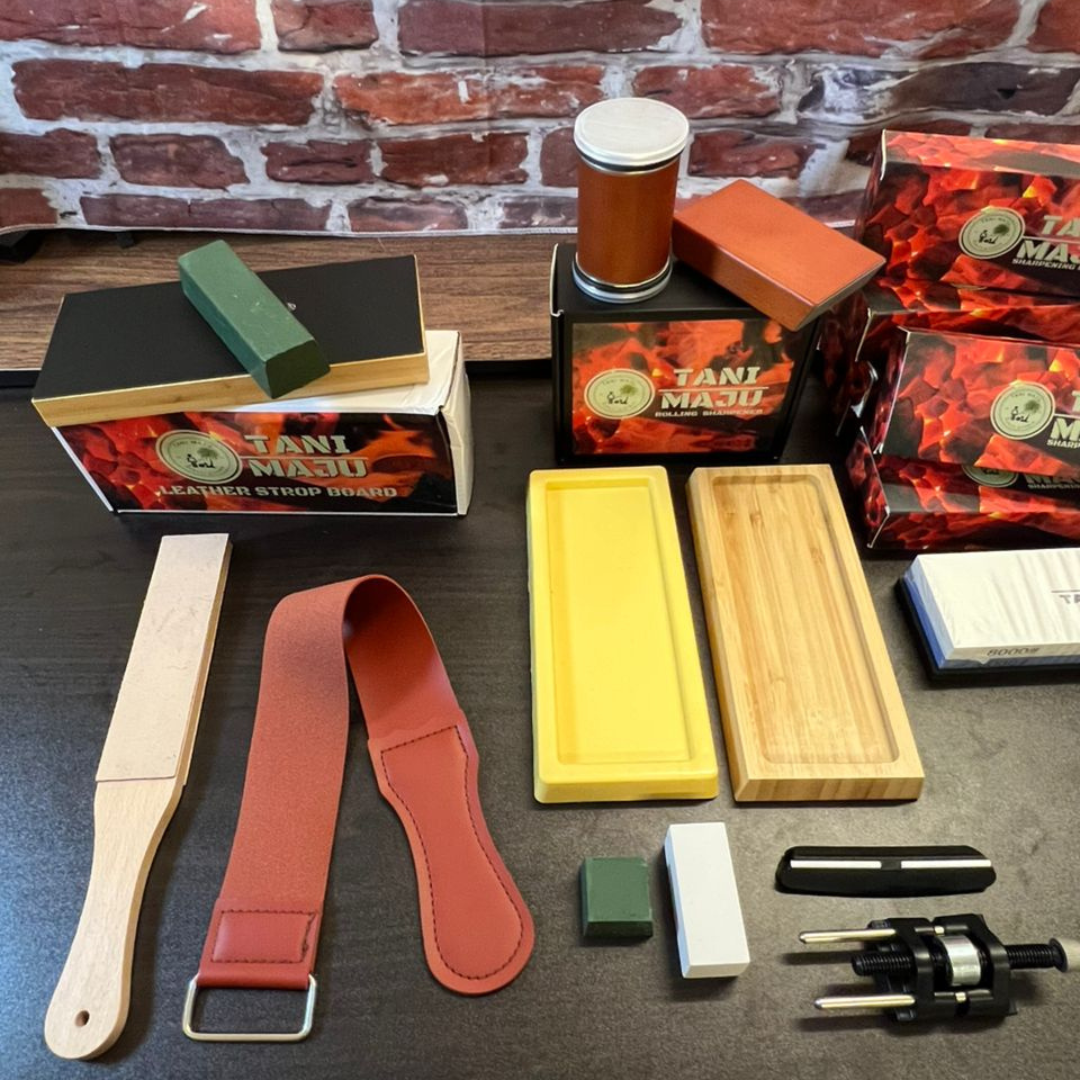 Batu Asah Pisau Dua Sisi Putih (White Corundum) Dengan Tapak & Penentu Sudut – Set Lengkap Alat AsaH