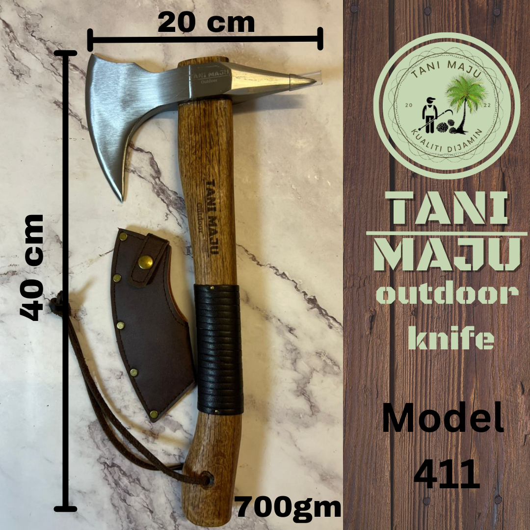 Model (410-411) Kapak Serbaguna Outdoor Tempa Tangan – Kapak Besar & Kecil Dengan Sarung | Kapak Camping, Pecah Kayu & Daging