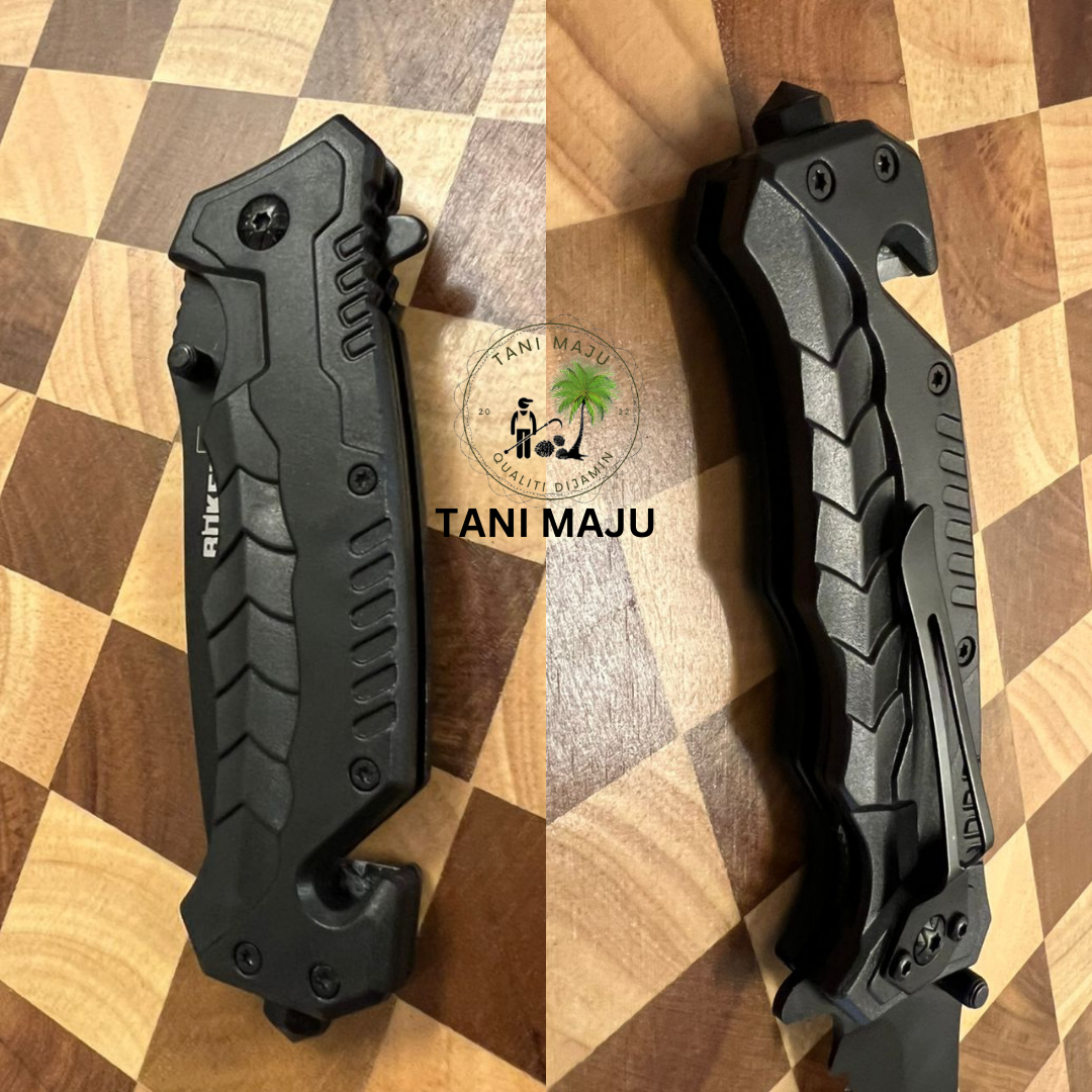 Model 297.2 / Pisau Lipat Taktikal Outdoor Warna Hitam | 8.5cm Bilah Tajam + Pemegang 11cm