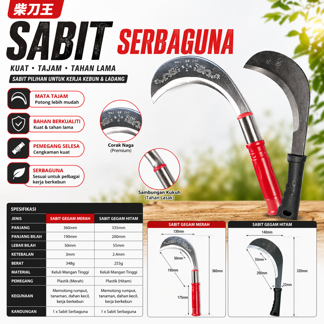 MODEL 039.7-039.8 / Alat Kebun Serbaguna Pemegang Getah | Keluli Mangan Tahan Lasak | Sesuai Untuk Kebun & Kerja Outdoor