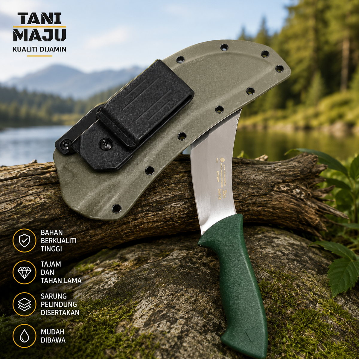 Model 498 TANI MAJU Curved Kitchen Knife with Kydex Sheath 28.5cm | Pisau Dapur Melengkung dengan Sarung Kydex