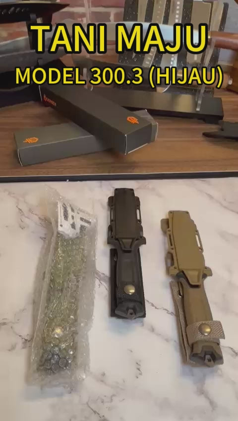 Model 300.1-300.3 / Pisau Survival Taktikal Dengan Sarung – Separuh Bergerigi, 3 Warna Pilihan